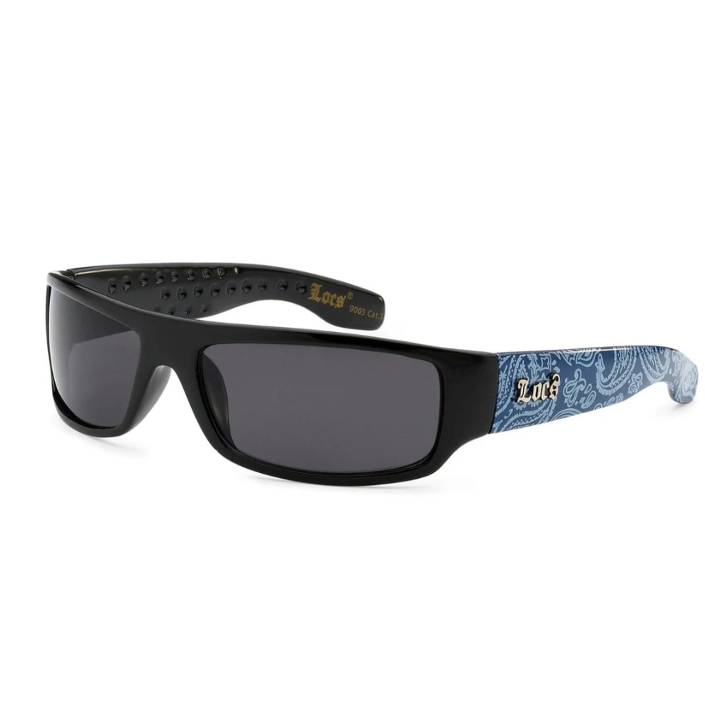 Locs Bandana Arm Sunglasses Hardcore Gangster Biker Shades Black-Blue